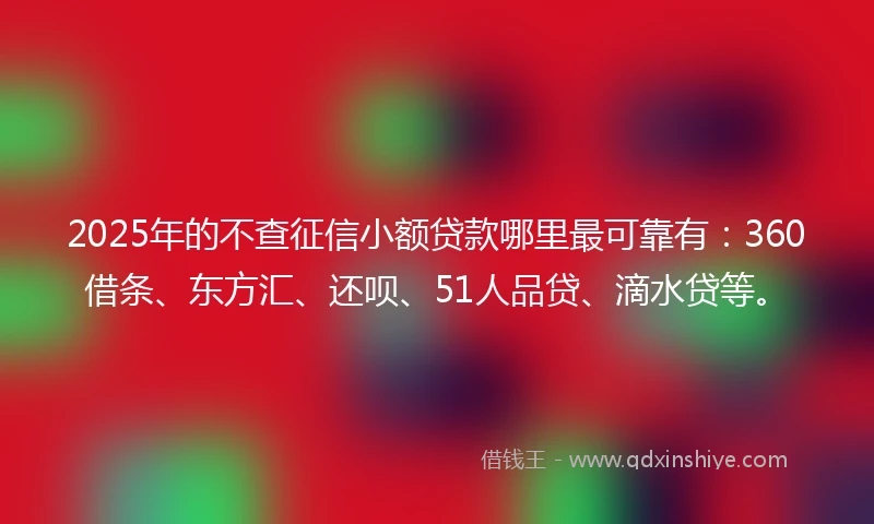 2025年的不查征信小额贷款哪里最可靠有：360借条、东方汇、还呗、51人品贷、滴水贷等。