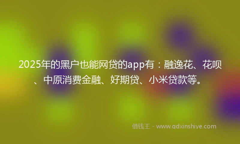 2025年的黑户也能网贷的app有：融逸花、花呗、中原消费金融、好期贷、小米贷款等。