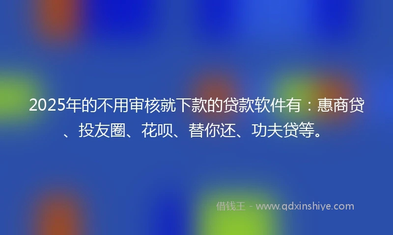 2025年的不用审核就下款的贷款软件有：惠商贷、投友圈、花呗、替你还、功夫贷等。