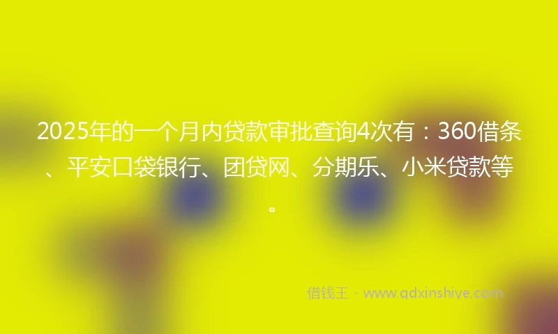 2025年的一个月内贷款审批查询4次有:360借条、平安口袋银行、团贷网、分期乐、小米贷款等。