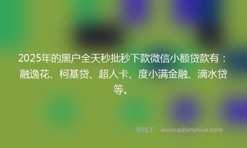 2025年的黑户全天秒批秒下款微信小额贷款有：融逸花、柯基贷、超人卡、度小满金融、滴水贷等。