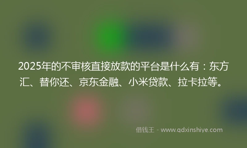 2025年的不审核直接放款的平台是什么有：东方汇、替你还、京东金融、小米贷款、拉卡拉等。