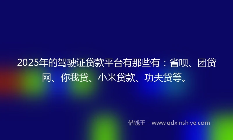 2025年的驾驶证贷款平台有那些有：省呗、团贷网、你我贷、小米贷款、功夫贷等。