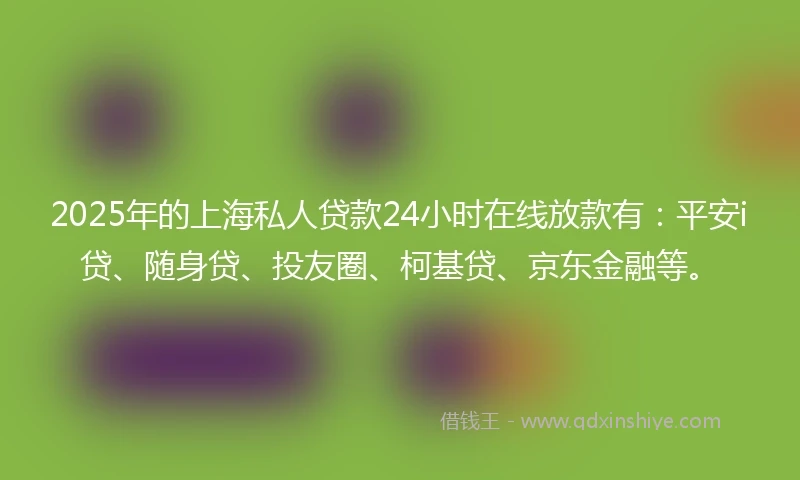 2025年的上海私人贷款24小时在线放款有：平安i贷、随身贷、投友圈、柯基贷、京东金融等。