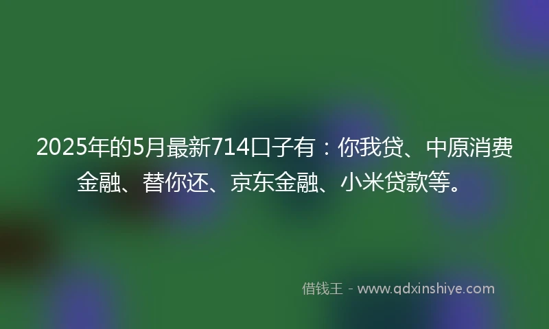 2025年的5月最新714口子有：你我贷、中原消费金融、替你还、京东金融、小米贷款等。