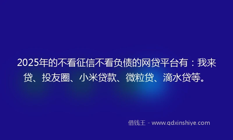 2025年的不看征信不看负债的网贷平台有:我来贷、投友圈、小米贷款、微粒贷、滴水贷等。