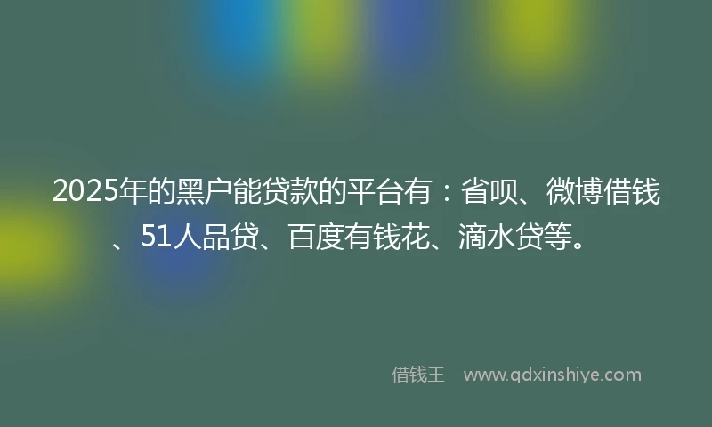 2025年的黑户能贷款的平台有:省呗、微博借钱、51人品贷、百度有钱花、滴水贷等。