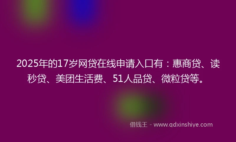 2025年的17岁网贷在线申请入口有：惠商贷、读秒贷、美团生活费、51人品贷、微粒贷等。