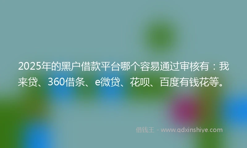 2025年的黑户借款平台哪个容易通过审核有:我来贷、360借条、e微贷、花呗、百度有钱花等。