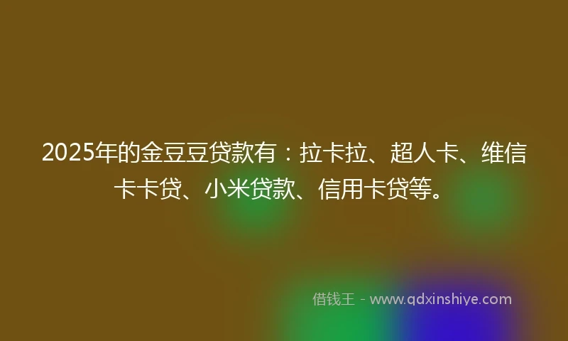 2025年的金豆豆贷款有:拉卡拉、超人卡、维信卡卡贷、小米贷款、信用卡贷等。