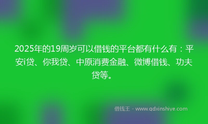 2025年的19周岁可以借钱的平台都有什么有：平安i贷、你我贷、中原消费金融、微博借钱、功夫贷等。