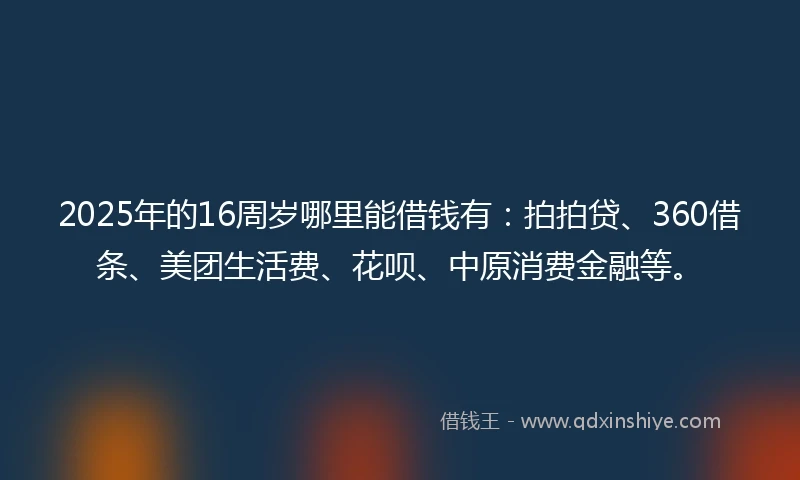 2025年的16周岁哪里能借钱有：拍拍贷、360借条、美团生活费、花呗、中原消费金融等。