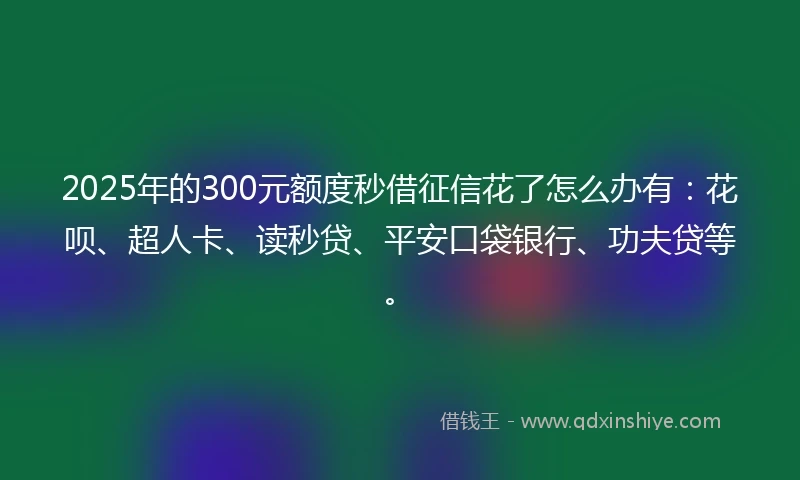 2025年的300元额度秒借征信花了怎么办有：花呗、超人卡、读秒贷、平安口袋银行、功夫贷等。