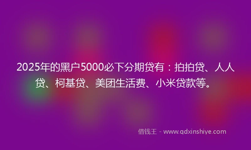 2025年的黑户5000必下分期贷有：拍拍贷、人人贷、柯基贷、美团生活费、小米贷款等。