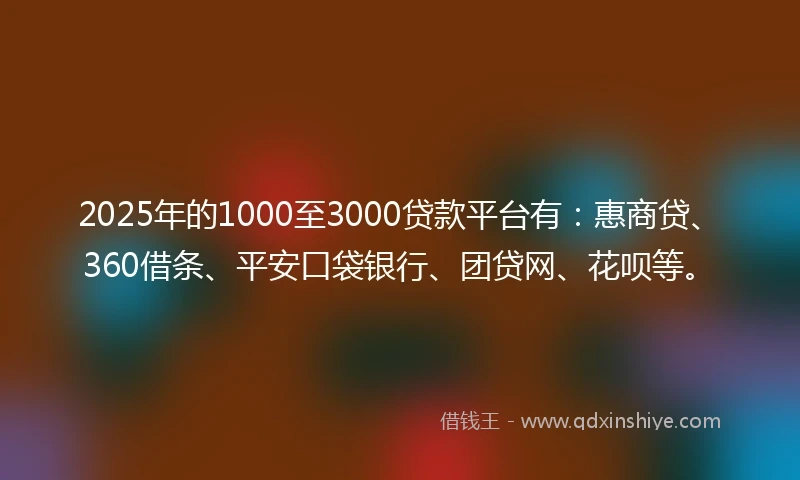 2025年的1000至3000贷款平台有：惠商贷、360借条、平安口袋银行、团贷网、花呗等。