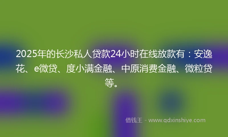 2025年的长沙私人贷款24小时在线放款有：安逸花、e微贷、度小满金融、中原消费金融、微粒贷等。