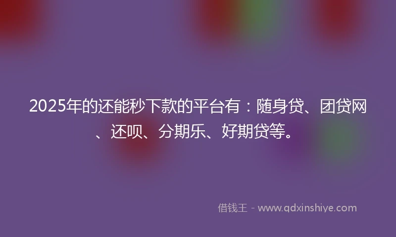 2025年的还能秒下款的平台有:随身贷、团贷网、还呗、分期乐、好期贷等。