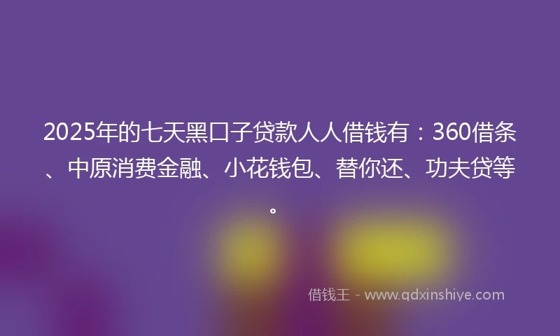 2025年的七天黑口子贷款人人借钱有：360借条、中原消费金融、小花钱包、替你还、功夫贷等。