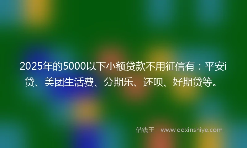2025年的5000以下小额贷款不用征信有：平安i贷、美团生活费、分期乐、还呗、好期贷等。