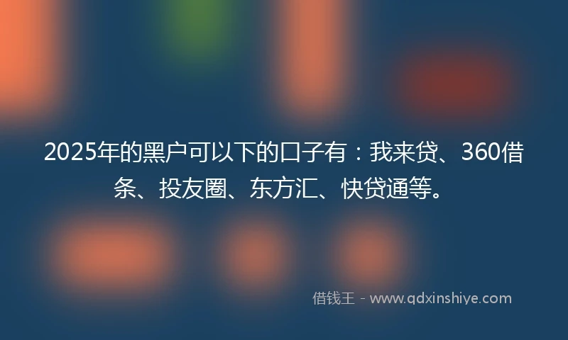 2025年的黑户可以下的口子有：我来贷、360借条、投友圈、东方汇、快贷通等。