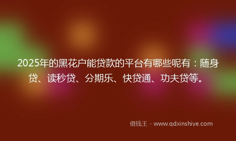 2025年的黑花户能贷款的平台有哪些呢有：随身贷、读秒贷、分期乐、快贷通、功夫贷等。