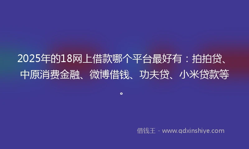 2025年的18网上借款哪个平台最好有：拍拍贷、中原消费金融、微博借钱、功夫贷、小米贷款等。