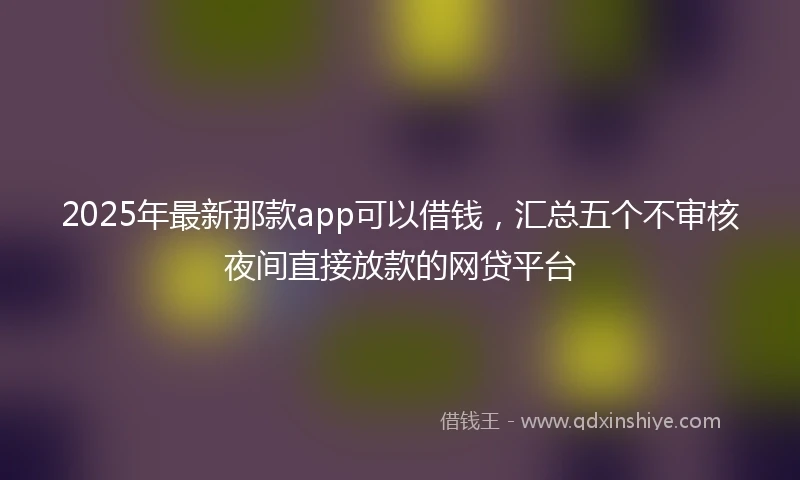 2025年最新那款app可以借钱，汇总五个不审核夜间直接放款的网贷平台