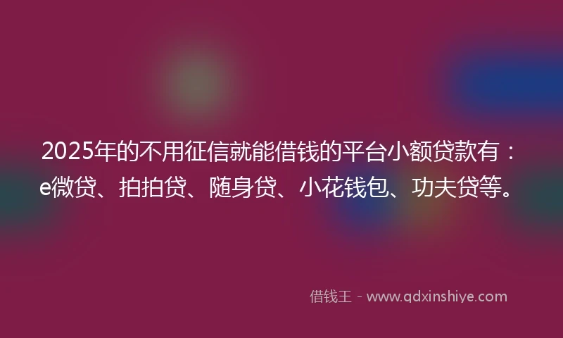 2025年的不用征信就能借钱的平台小额贷款有:e微贷、拍拍贷、随身贷、小花钱包、功夫贷等。