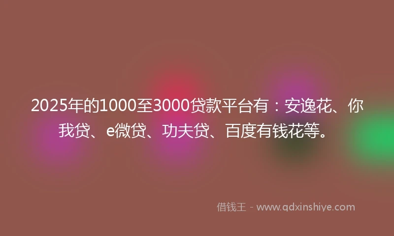 2025年的1000至3000贷款平台有：安逸花、你我贷、e微贷、功夫贷、百度有钱花等。