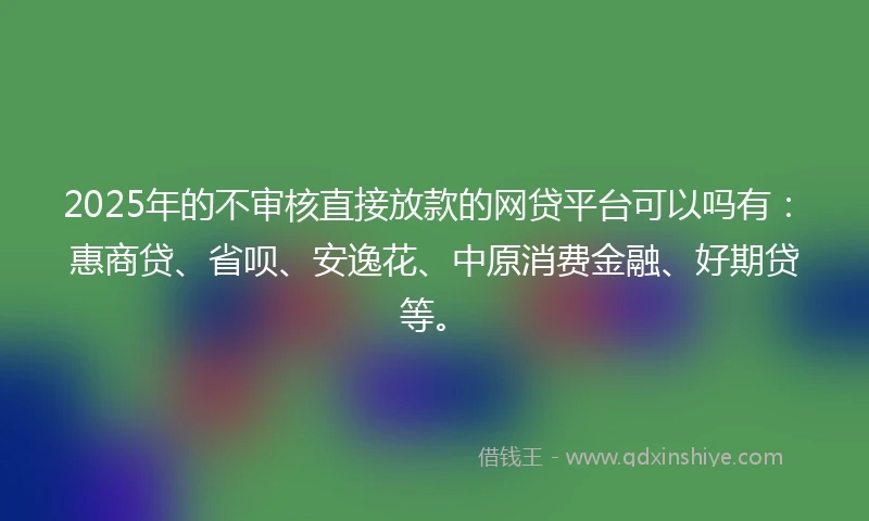 2025年的不审核直接放款的网贷平台可以吗有：惠商贷、省呗、安逸花、中原消费金融、好期贷等。