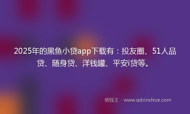 2025年的黑鱼小贷app下载有：投友圈、51人品贷、随身贷、洋钱罐、平安i贷等。
