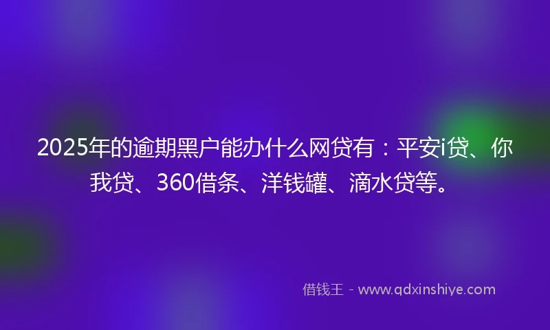 2025年的逾期黑户能办什么网贷有：平安i贷、你我贷、360借条、洋钱罐、滴水贷等。
