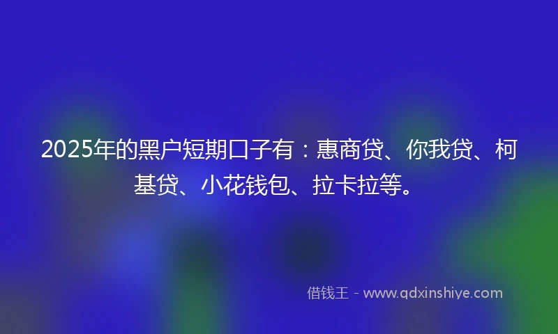 2025年的黑户短期口子有：惠商贷、你我贷、柯基贷、小花钱包、拉卡拉等。
