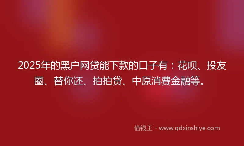 2025年的黑户网贷能下款的口子有：花呗、投友圈、替你还、拍拍贷、中原消费金融等。