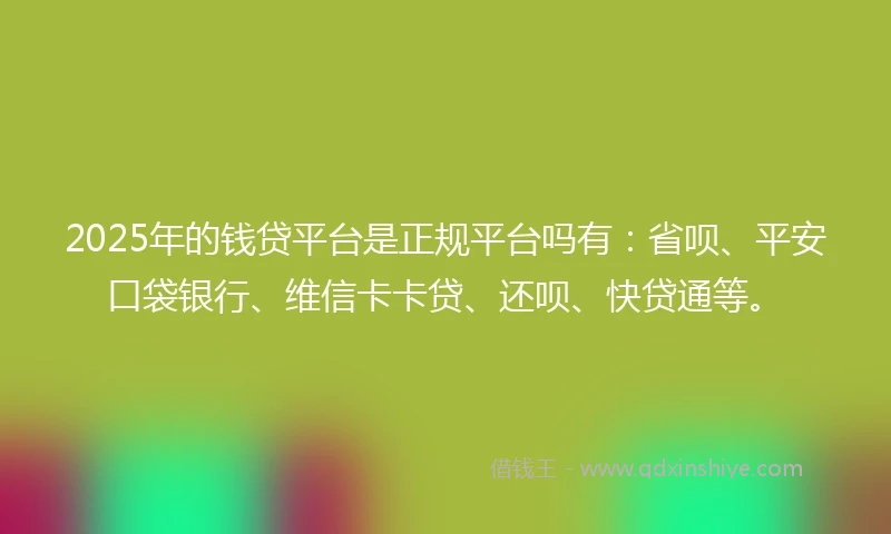 2025年的钱贷平台是正规平台吗有：省呗、平安口袋银行、维信卡卡贷、还呗、快贷通等。