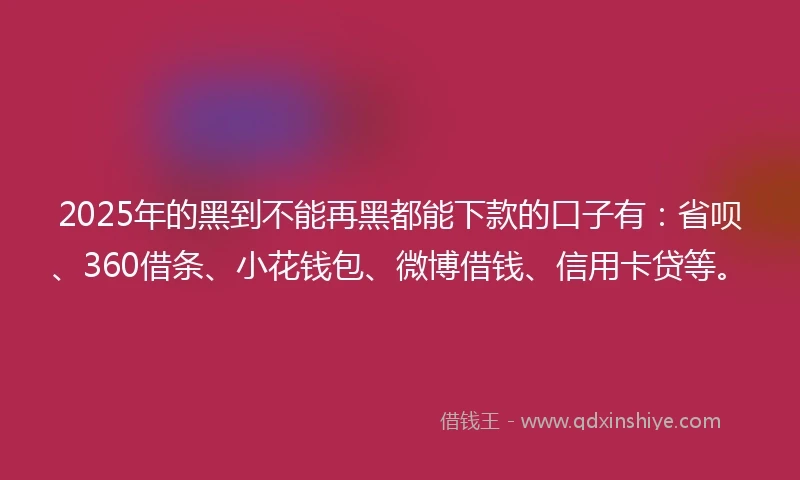 2025年的黑到不能再黑都能下款的口子有：省呗、360借条、小花钱包、微博借钱、信用卡贷等。