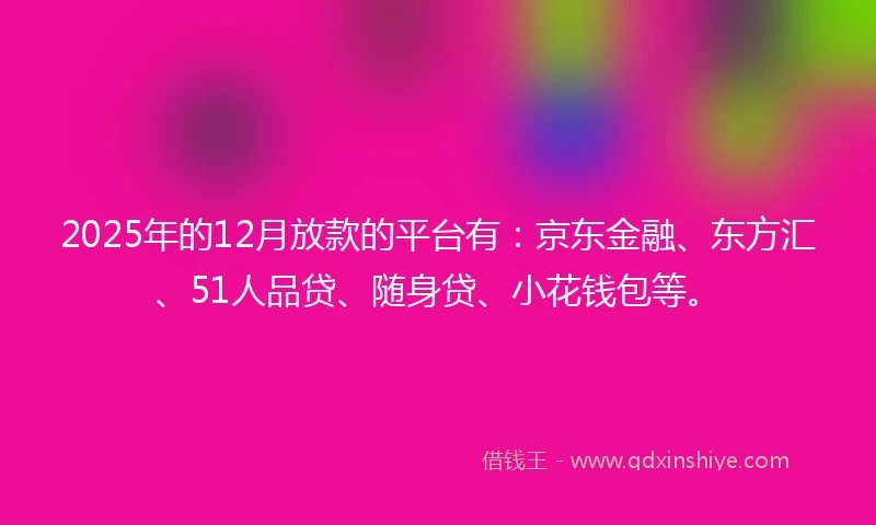 2025年的12月放款的平台有：京东金融、东方汇、51人品贷、随身贷、小花钱包等。