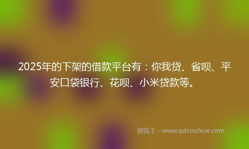 2025年的下架的借款平台有：你我贷、省呗、平安口袋银行、花呗、小米贷款等。