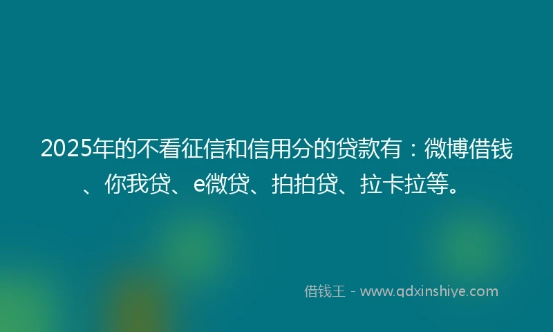 2025年的不看征信和信用分的贷款有：微博借钱、你我贷、e微贷、拍拍贷、拉卡拉等。