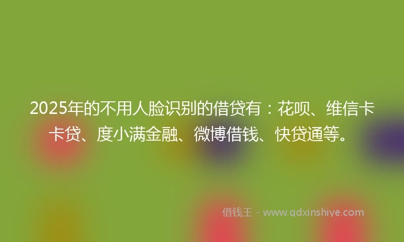 2025年的不用人脸识别的借贷有：花呗、维信卡卡贷、度小满金融、微博借钱、快贷通等。
