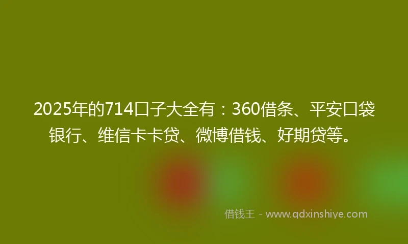 2025年的714口子大全有：360借条、平安口袋银行、维信卡卡贷、微博借钱、好期贷等。