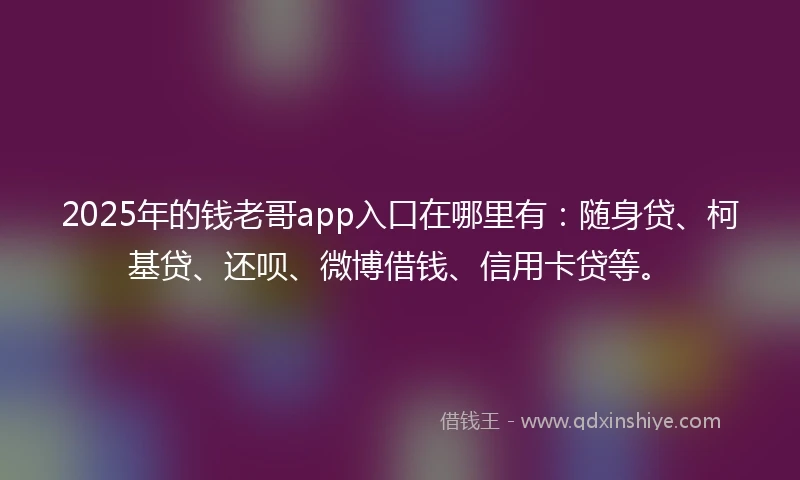 2025年的钱老哥app入口在哪里有：随身贷、柯基贷、还呗、微博借钱、信用卡贷等。