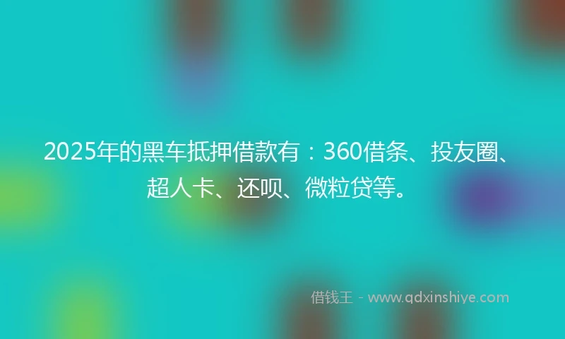 2025年的黑车抵押借款有：360借条、投友圈、超人卡、还呗、微粒贷等。