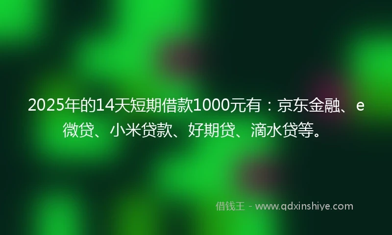 2025年的14天短期借款1000元有：京东金融、e微贷、小米贷款、好期贷、滴水贷等。