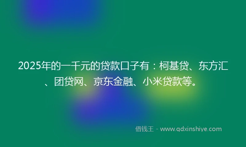2025年的一千元的贷款口子有：柯基贷、东方汇、团贷网、京东金融、小米贷款等。