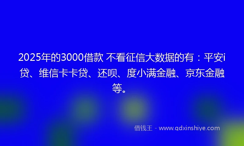2025年的3000借款 不看征信大数据的有:平安i贷、维信卡卡贷、还呗、度小满金融、京东金融等。