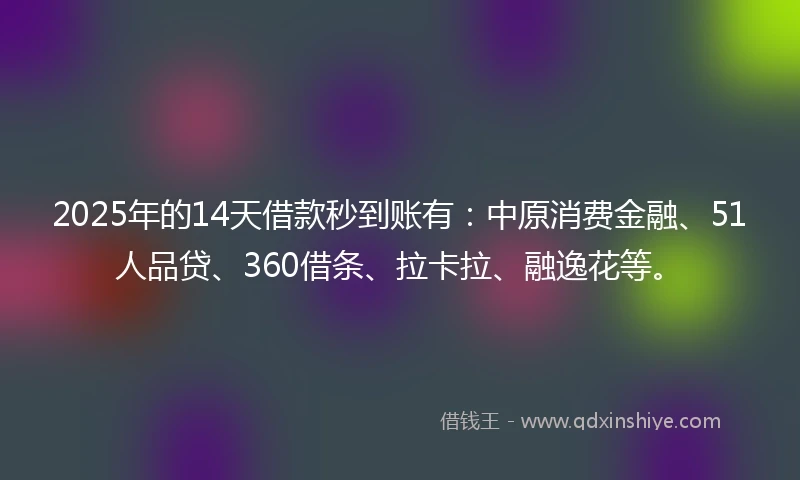 2025年的14天借款秒到账有：中原消费金融、51人品贷、360借条、拉卡拉、融逸花等。