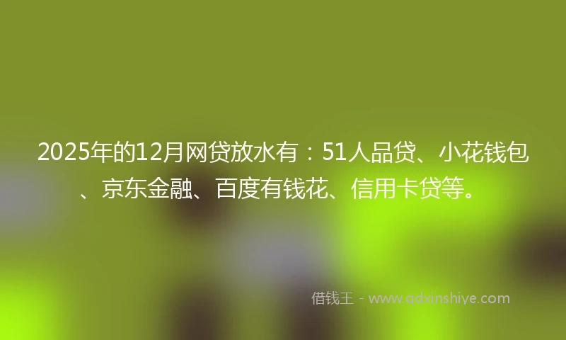 2025年的12月网贷放水有：51人品贷、小花钱包、京东金融、百度有钱花、信用卡贷等。