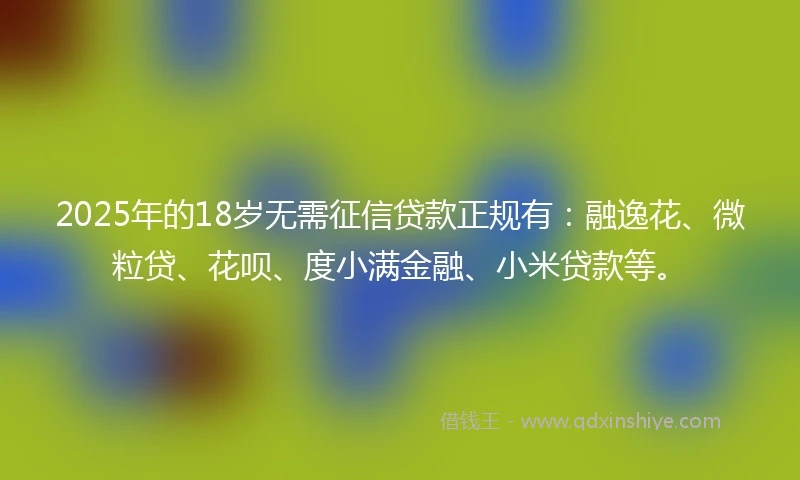 2025年的18岁无需征信贷款正规有：融逸花、微粒贷、花呗、度小满金融、小米贷款等。