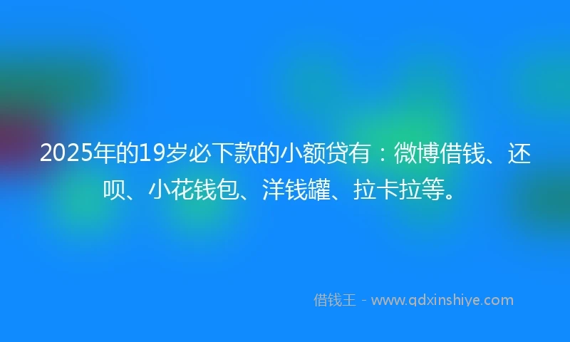 2025年的19岁必下款的小额贷有:微博借钱、还呗、小花钱包、洋钱罐、拉卡拉等。